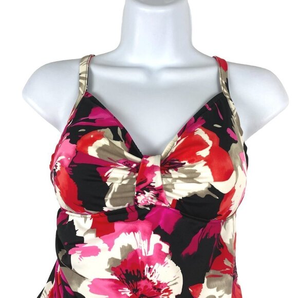 Magicsuit Tankini Swim Top Asymmetrical Floral Ruffle Women's Size 10 - Picture 3 of 7